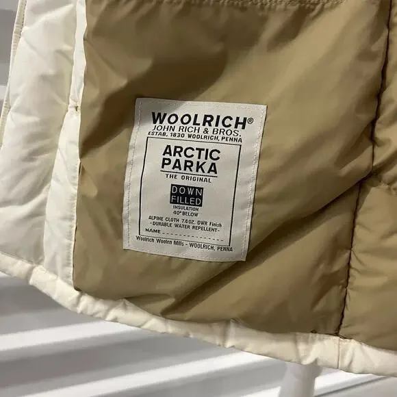 Woolrich Arctic Parka Coat Winter Jacket Vintage Designer Beige Size XS Unisex - Picture 9 of 10